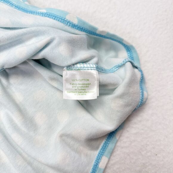 Garnet Hill Dress Size 8 Blue Polka Dot Mini Green Cotton Tiered Shift Summer - Picture 5 of 9